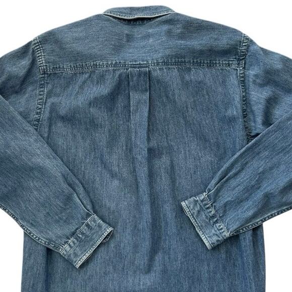 Vintage 90s Lands' End Christmas Americana Embroidered Patchwork  Denim Shirt M - Picture 3 of 7
